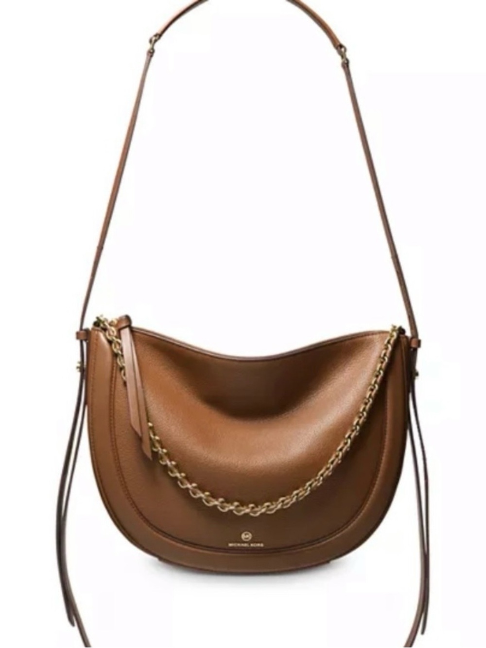 Michael Kors Tan Leather Jagger Shoulder Bag with Gold Chain in Luggage